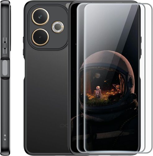 SJZG-Coque Mat Pour Oppo A5 Pro 5G/4G, Étui Housse Arrière Translucide Givrée Fine + 2 Film De Protection D'Écran En Verre Trempé,[Sans Bulles D'Air](Noir)
