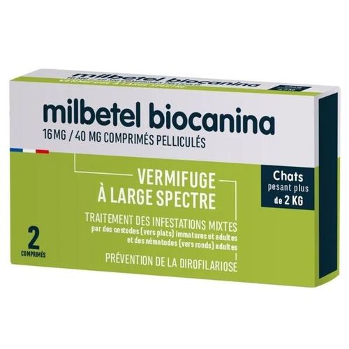 Vermifuge Pour Chat - Biocanina - Milbetel - 2 Comprimés - +2kg - Cestodes Et Nématodes