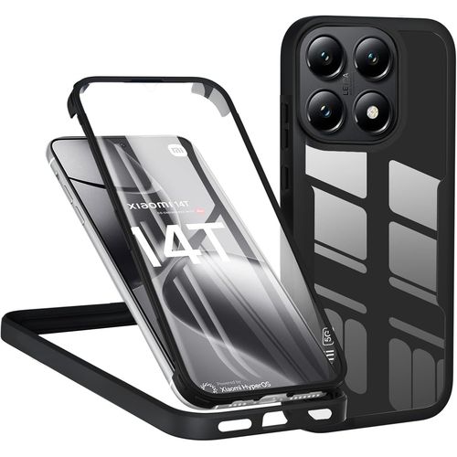 Ersan-Coque Pour Xiaomi 14t 5g, Antichoc Housse Avec Protecteur D'écran Intégré, Étui De Téléphone 360 Protection Complet Double Face Transparent Bumper Intégrale Case - Noir
