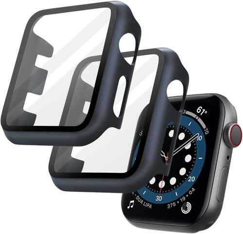 2pcs Pc Coque Compatible Avec Apple Watch Serie 3 2, 38mm Protection Écran Case Ultra Mince Verre Trempé Bleu Nuit Pour Iwatch Series 3 2