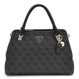 GUESS Sac à main gris foncé noir pour femme - Noelle II Luxury Satchel Coal Logo 309985