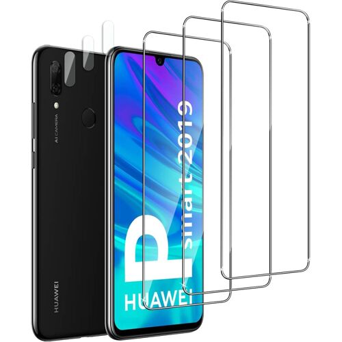 KALANKA-Lot de 6, 3 x Verre Trempé pour HUAWEI P Smart 2019 et 3 x Protection Ecran Caméra Arrière,3D Incurvé Couverture,sans Bulles d'air,Dureté 9H Glass,Compatible HUAWEI P Smart 2019