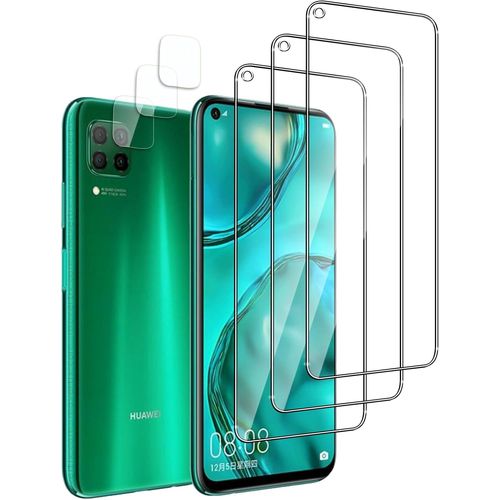 Lot De 6 Verres Trempés Pour Huawei P40 Lite ¿ 3 Protections Écran + 3 Protections Caméra Arrière, Bords 2.5d, Dureté 9h, Ultra Transparent Hd, Anti-Empreintes, Kit Nettoyage Inclus