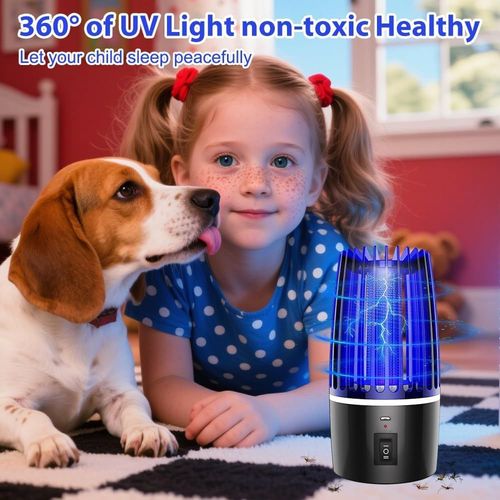 ASFASFq-Lampe Anti Moustique, 2 en 1 Électrique Anti Moustique 360 ° UV Tueur d'Insectes Rechargeable Anti-moustiques Efficace Portée 100m² pour Intérieur Extérieur Camping Jardin