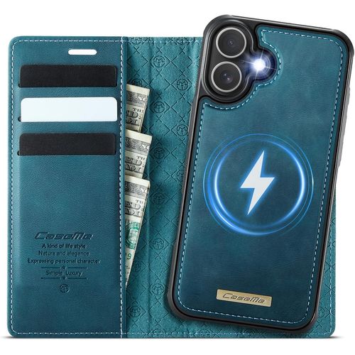 AEFJ-Coque pour iPhone 17, Étui 2-en-1 Magnétique Amovible en Cuir PU Premium Compatible MagSafe Charge sans Fil Porte-Cartes Protection RFID Fonction Étui à Rabat - Bleu Vert