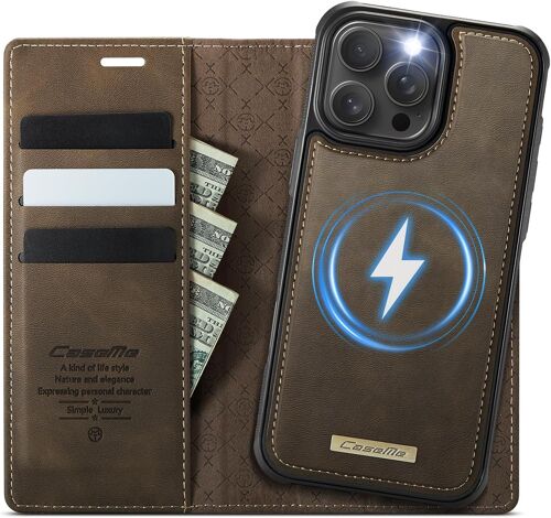 TZF-Coque pour iPhone 13 Pro Max, Étui 2-en-1 Magnétique Amovible en Cuir PU Premium Compatible MagSafe Charge sans Fil Porte-Cartes Protection RFID Fonction Étui à Rabat - Brun