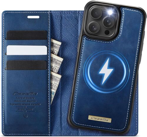 TZF-Coque pour iPhone 13 Pro Max, Étui 2-en-1 Magnétique Amovible en Cuir PU Premium Compatible MagSafe Charge sans Fil Porte-Cartes Protection RFID Fonction Étui à Rabat - Bleu Foncé