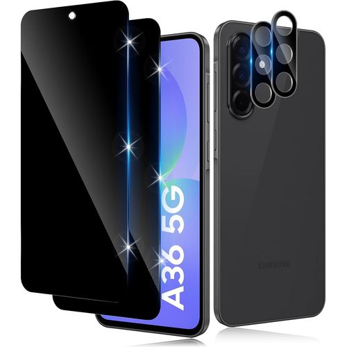 CAUC-Verre Trempé Anti-Espion pour Samsung Galaxy A36 5G avec Caméra Arrière Protecteur [2+2 Pcs], Protection Objectif Caméra pour Tout CoqueDureté 9H HD Glass Anti-Spy Protection d`écran