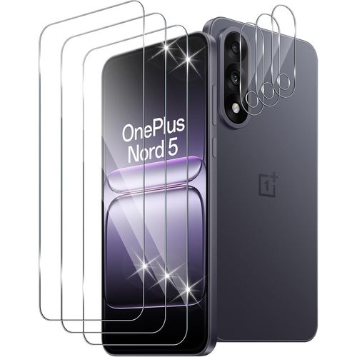 3 Pièces Verre Trempé Pour Oneplus Nord 5 Avec 3 Pièces Caméra Arrière Protecteur, Dureté 9h Film Protection Écran En Sans Bulles, Ultra Hd Film Vitre Trempé