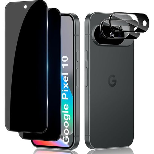 Pour Google Pixel 10 Anti-Espion Verre Trempé, 2+2 Pièces Anti-Spy Protection Écran + Caméra Lentille Protecteur Film (Noir), 9h Anti-Rayures Sans Bulles Privacy Protecteurs D'écran