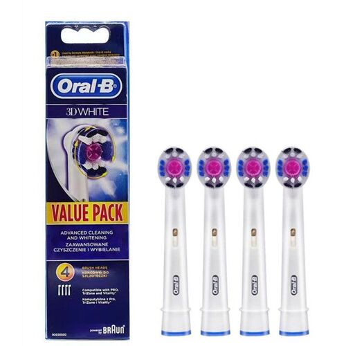Tête de brosse à dents électrique Oral-B Pro 3D White, poils en forme de X et cupule de polissage unique pour blanchir les dents et éliminer les taches superficielles, paquet de 4