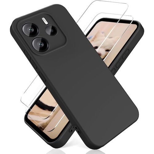 JGD-Coque pour Redmi Note 14 5G (Pas pour Note 14 4G), avec [2 Pièces] Protection d'écran en Verre Trempé, Housse Silicone TPU Liquide - Noir