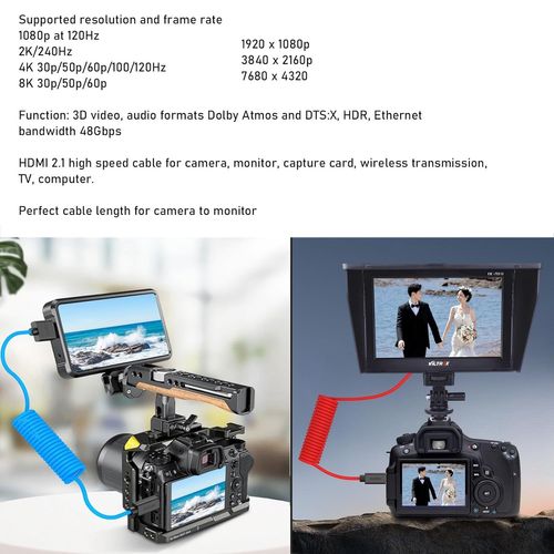 Câble Micro Hdmi Vers Hdmi 4K60 8K Prores Raw À Angle Droit Pour Moniteur Atomos Ninja V Ultra, Sony Zv-E1 A7C2 A6700, Canon R6Ii R5 R3, Lumix S5 S9 G100, Fujifilm X-T50, Rouge Tressé Enroul[Z947]