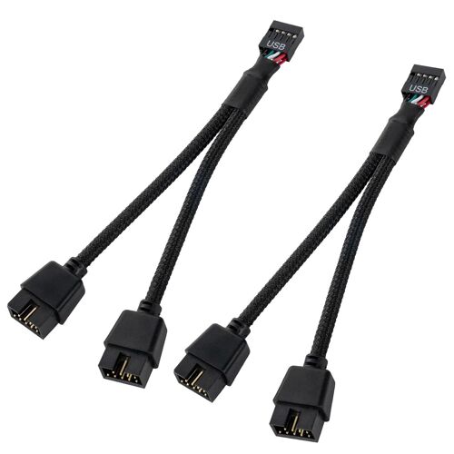 KAL-2 Pack USB 2.0 9 broches femelle à double câble d'extension 9 broches mâle, nylon tressé Mainboard Usb Splitter pour ordinateur carte mère interne - Noir