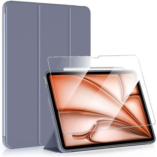 Coque + Verre Trempé pour iPad Air 11 Pouces M2/M3 2024 2025, Protection Intégrale Antichoc Support - Violet - E.F.Connection