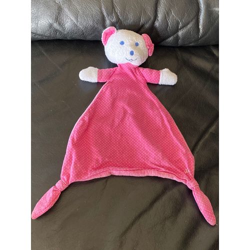 DOUDOU OURS PLAT MUSTELA MUSTI ROSE ET BLANC TRIANGLE 26 CM
