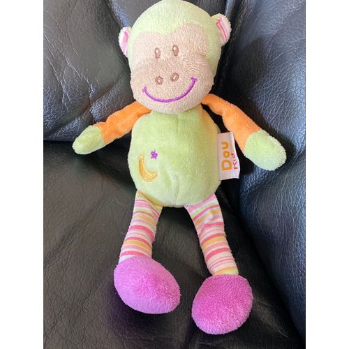 Doukidou Doudou Singe Vert Orange Violet Broderie Lune Etoile 15cm