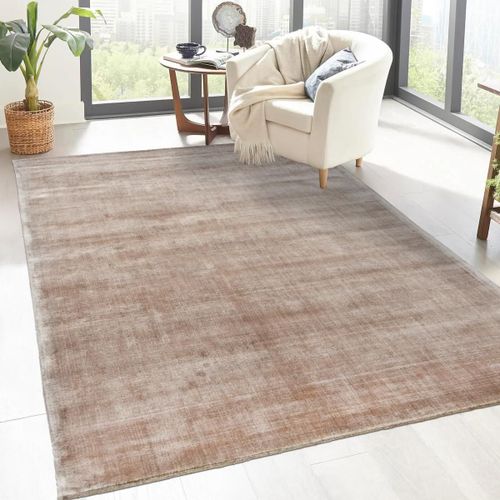 Tapis Salle À Manger 250x300 Fait À La Main En Viscose Beige Rectangle Motif Uni