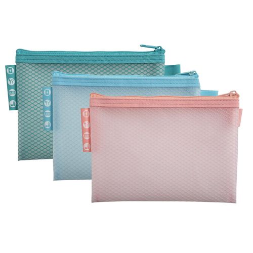 Exacompta Lot De 3 Pochettes À Fermeture Éclair En Plastique Souple Chromaline Pastel - A6 - Couleurs Assorties