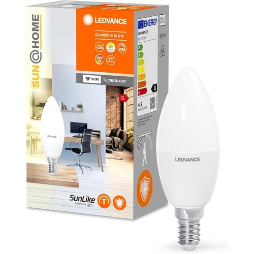 Subzonal-Sun@Home Lampe À Led E14 4,9w Remplace 25w, 425lm, De La Lumière Du Soleil À La Cheminée (2200-5000k), Cri95, Sun@Home Wifi Lampe Contrôlable Via Alexa, Google Et App Avec Fonction Biorythme