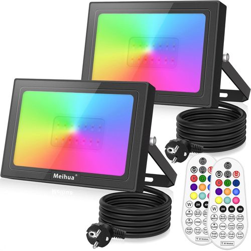 Kalsw-25w Projecteur Rgb Exterieur 10 Couleurs 12 Modes Spot Led Couleur Avec 360° Rf Telecommande 6 Niveaux De Luminosité Minuterie Ip66 Étanche Lampe Rgb Pour Jardin Bar Halloween Noël Lot De 2