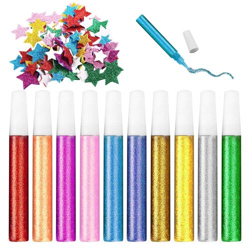 Lot De 10 Bâtons De Colle Pailletée,1 Paquet De Pansements En Poudre Dorée,Bâtons De Colle Pour Bricolage,Décoration En Poudre Pailletée,Craie À Paillettes Multicolores 