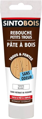 Rebouche Petits Trous-Pâte À Bois-Sans Odeur-Facile & Prêt-À-L'emploi-Intérieur & Extérieur-Sans Retrait Ni Fissure-Blanc-80g