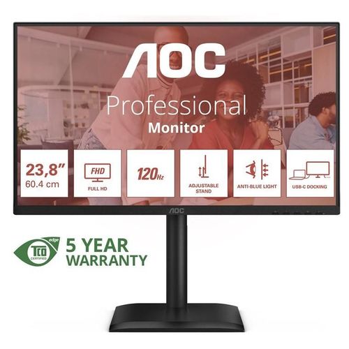 AOC 24E4CV - Écran LED - 24" (23.8" visualisable) - 1920 x 1080 Full HD (1080p) @ 120 Hz - IPS - 300 cd/m² - 1500:1 - 4 ms - HDMI, DisplayPort, USB-C - haut-parleurs - noir