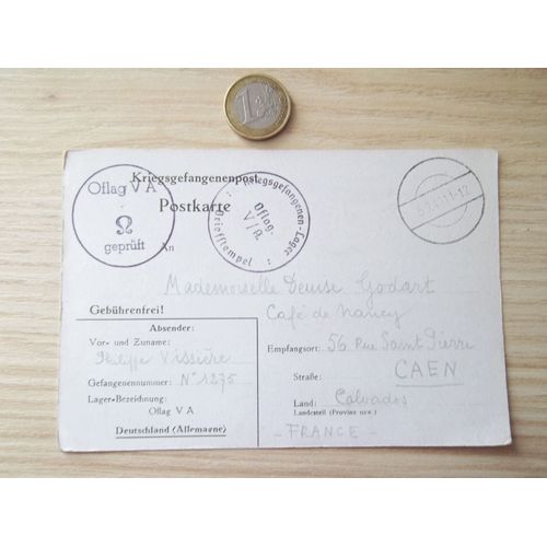 29 Aout 1940 Oflag V-A Weinsberg Correspondance Prisonnier Officier
