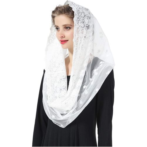 Ijhgv-Voile D'?Glise Mantille Catholique Foulard ?Charpe En Dentelle Pour Femme Messe Latin Prier Ceremonie Mariage Noire Blanc V102