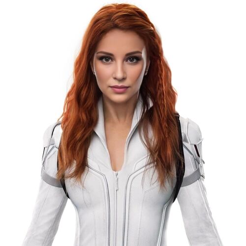 Kalanka-Long Ginger Wavy Perruque Avec Tresse Pour Femmes Cosplay Black Widow, Red Auburn Perruque Halloween Costume Perruques Pour Les Filles