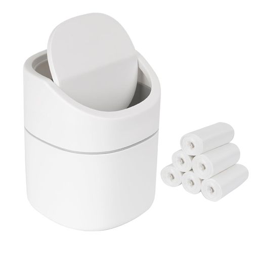 Lot de 180 mini poubelles de table avec sacs poubelle de 2 l-Avec couvercle-Pour lavabo,cuisine,salle de bain,bureau (blanc)