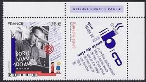 Centenaire De La Naissance De Boris Vian Poète, Romancier Et Musicien Vignette Attenante Année 2020 N° 5406 Yvert Et Tellier Luxe