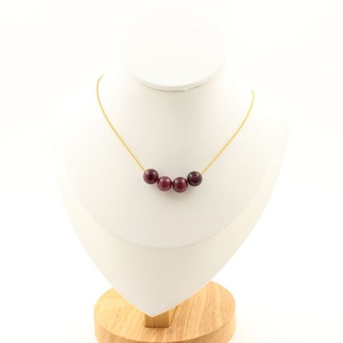 Collier 4 Perles Grenat 8 Mm. Chaine En Acier Doré Inoxydable Collier Femmes, Hommes. Taille Personnalisable.
