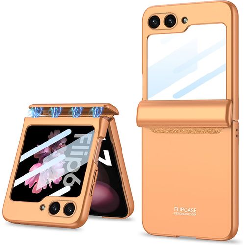 TZF-Étui pour Galaxy Z Flip 6 5G, Film de Protection Intégrée Pliante à Charnière Tout Compris,Housse de Téléphone Pliante pour Samsung Galaxy Z Flip 6 5G-Orange