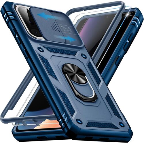 JGD-Coque pour Samsung Galaxy A17 avec Verre Trempé, 360° Antichoc Étui de Militaire Protection Anneau Support Renforcée Armure Telephone Housse pour Samsung A17 4G/5G Case (Bleu)