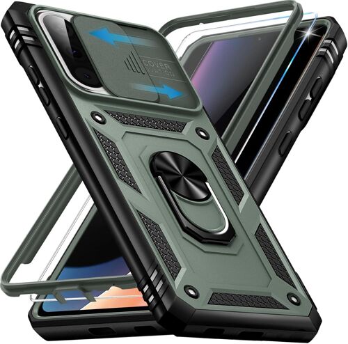 KALANKA-Coque pour Samsung Galaxy A17 avec Verre Trempé, 360° Antichoc Étui de Militaire Protection Anneau Support Renforcée Armure Telephone Housse pour Samsung A17 4G/5G Case (Vert Armée)