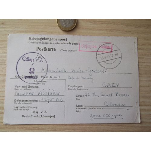 12 Avril 1941 Oflag V-A Weinsberg Correspondance Prisonnier Officier 2 Ww