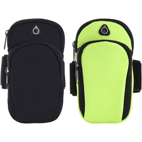 JGD-2 Pièces Brassard de Sport avec Poche Écouteur, Bracelet Sport pour téléphone Portable Universel, Brassard Smartphone Sport Porte Telephone Pochette, jusqu'à 6.7"" (Noir + Vert)