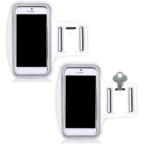 2 Pcs Brassard De Sport, Brassard De Sport Universel Réglable Pour Smartphone Jusqu'à 6.5 Pouces - Brassard Telephone Sport Porte Telephone Course A Pied Sport, Pour La Course À Pied, Blanc
