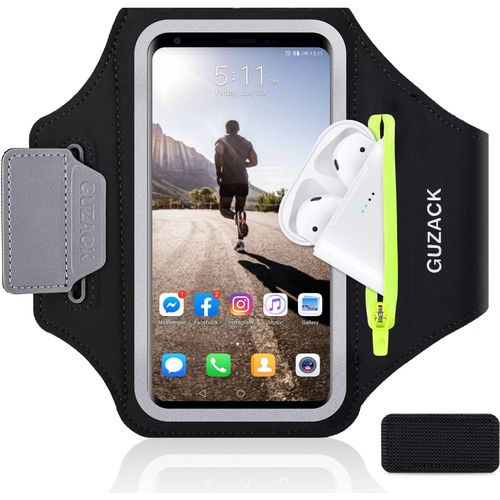 JGD-Brassard de Sport avec Poche Écouteur, Brassard Telephone Sport pour iPhone 16 Pro Max/15 Pro/14 Pro Max/13 Pro/12 Pro Max/11 Pro Porte Telephone Sport Running Jusqu'à 6.9
