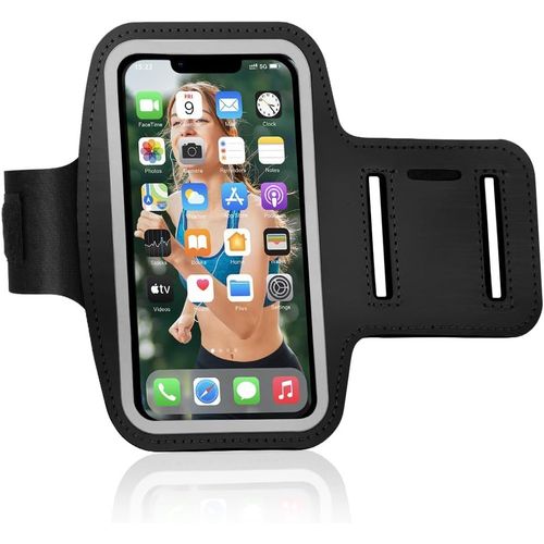 JGD-Brassard de Sport, Universel Brassard Telephone de Sport avec Poche Écouteu clé, pour iPhone 13/13 Pro/14/14 Pro/X, Galaxy S22, Smartphones de Moins 6,1 Pouces, Noir