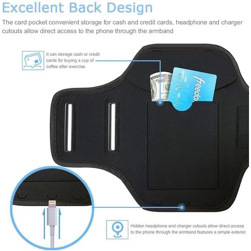 Iphone 8 Plus,7 Plus,6 Plus Brassard,Support Reconnaissance D'empreintes Courir Sports Gym Armband Pour Iphone 6/6s/7/8 Plus (Noir)