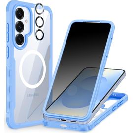 Anti Espion Coque Samsung Galaxy S25, Avec Protection Écran Verre Trempé Anti Espion Et Protecteur Caméra, 360° Antichoc Téléphone Magnétique Housse Double Face Case Intégrale Etui - Vert