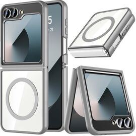 CAUC-Magnétique Coque pour Samsung Galaxy Z Flip 7 FE/Z Flip 6, Etui Translucide Mat Arrière Housse Fine Antichoc Case pour Galaxy Z Flip 7 FE/Z Flip 6 (Gris)