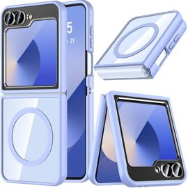 CAUC-Magnétique Coque pour Samsung Galaxy Z Flip 7 FE/Z Flip 6, Etui Translucide Mat Arrière Housse Fine Antichoc Case pour Galaxy Z Flip 7 FE/Z Flip 6 (Bleu Clair)