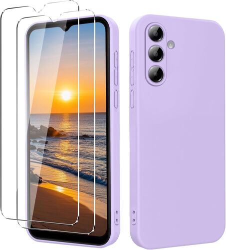 JGD-Coque pour Samsung Galaxy A35 5G, avec 2 Verre trempé Protection écran, Housse de Protection en Silicone Souple, Etui Toucher de Peau Fin et Liquide - Violet Clair