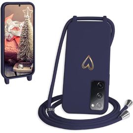 TRAHOO-Coque avec Cordon pour Samsung Galaxy S20 FE 5G, Coque de Cellulaire Corde Silicone Étui en Motif Coeur avec Réglable Collier Téléphone Chaîne Lanyard Housse pour S20 FE 4G/5G, Bleu Foncé