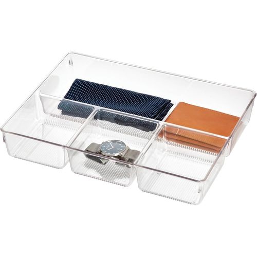 Chaas-Idesign Linus Boite Tiroir Pour Armoire Ou Coiffeuse, Boite De Rangement Plastique De 33,0 Cm X 22,9 Cm X 5,7 Cm Avec 4 Compartiments, Transparent