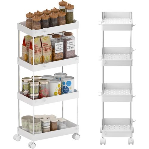 Ihdih-Chariot Cuisine Desserte Cuisine Étagère Roulante Desserte À Roulettes Sur 4 Niveaux Mobile Pour Cuisine, Salle De Bain, Chambre, Buanderie, Chariot De Rangement, Montage Facile, Blanc